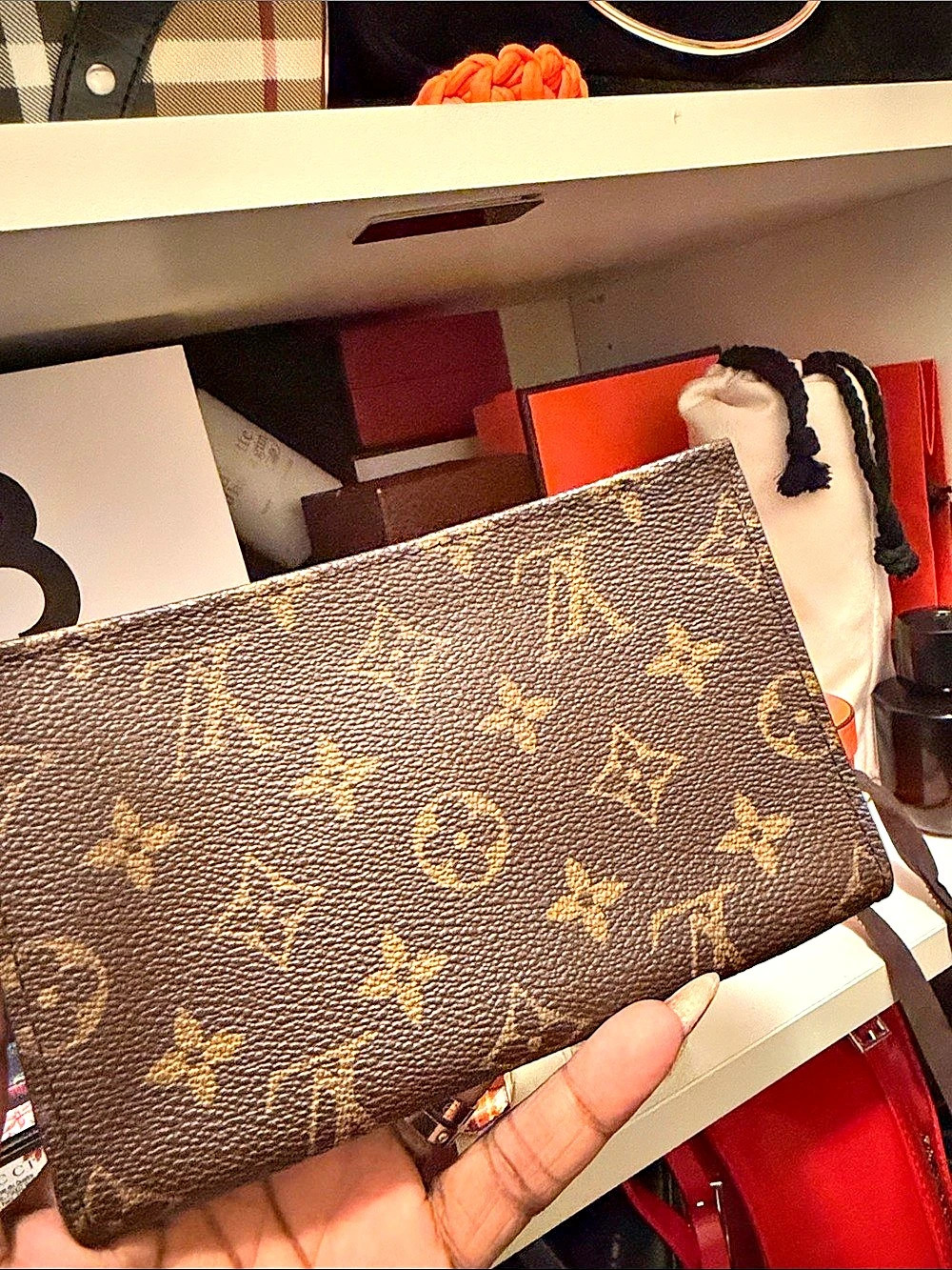 Louis Vuitton Pochette Accessoires Monogram Wristlet in Brown